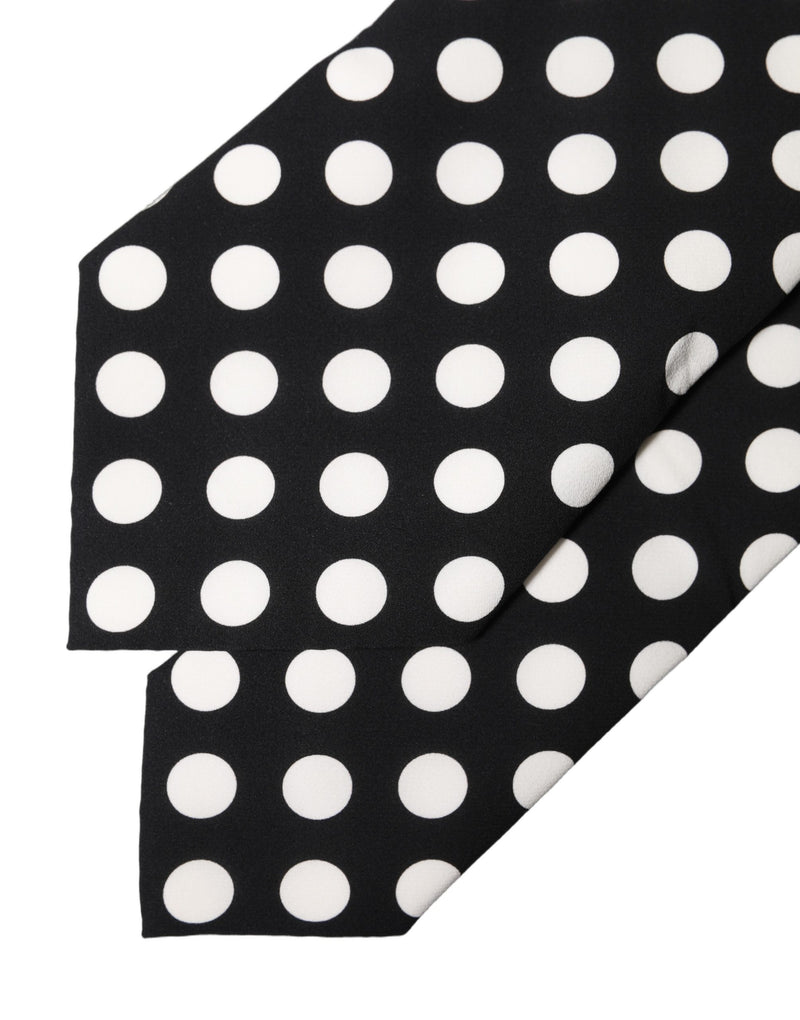 Dolce & Gabbana Black White Polka Dot Silk Adjustable Necktie