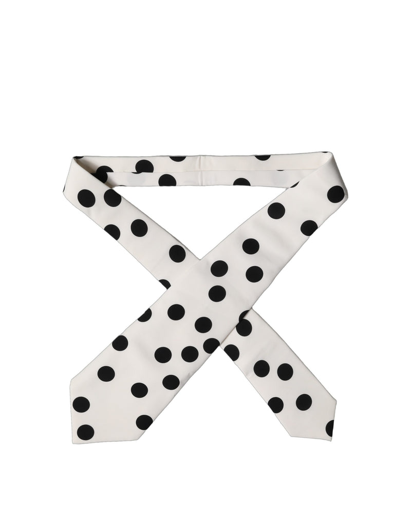 Dolce & Gabbana White Black Polka Dot Silk Adjustable Necktie