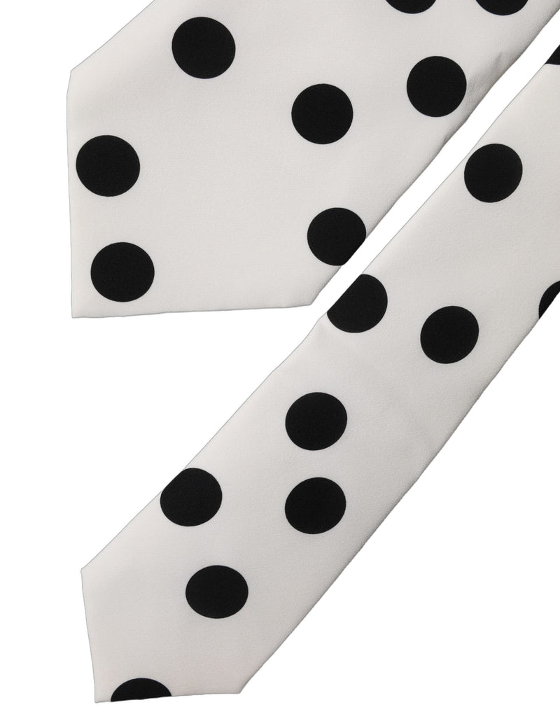 Dolce & Gabbana White Black Polka Dot Silk Adjustable Necktie