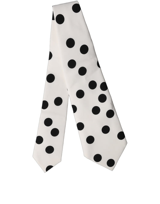 Dolce & Gabbana White Black Polka Dot Silk Adjustable Women Necktie