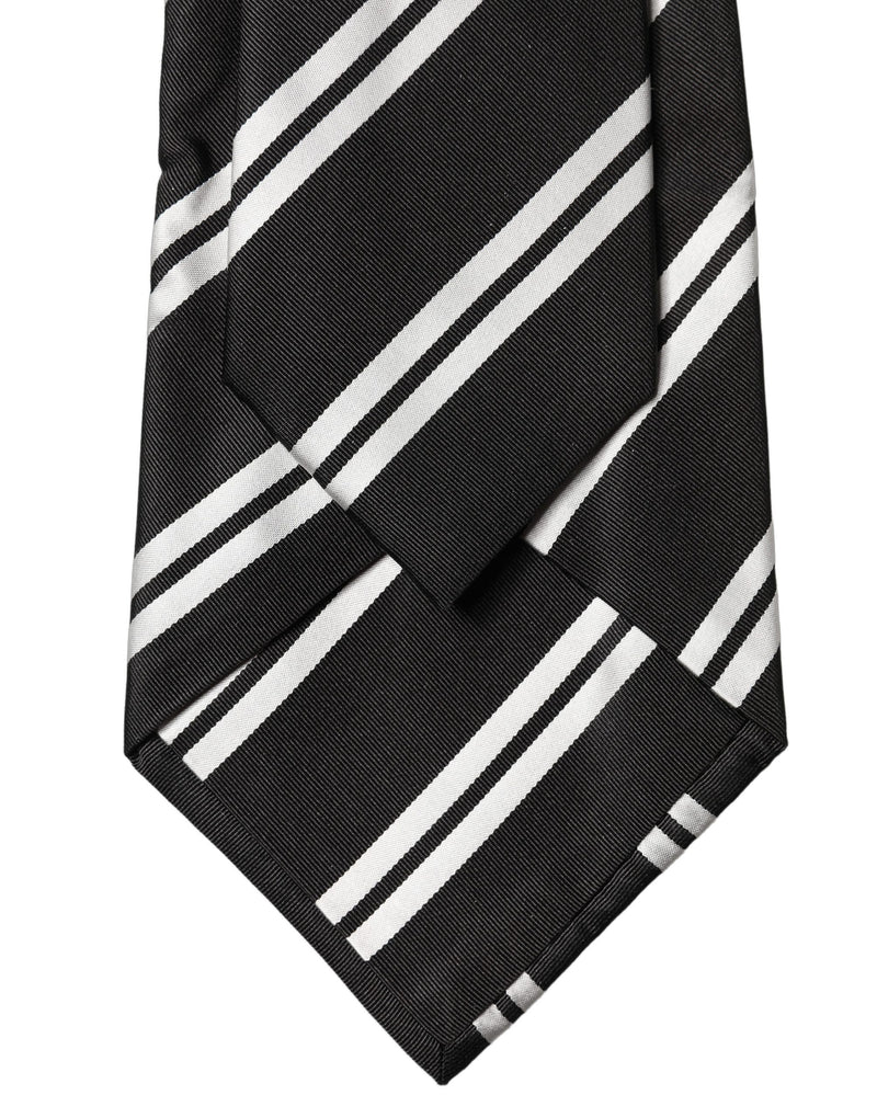 Dolce & Gabbana Black White Stripes Silk Adjustable Women Necktie Tie