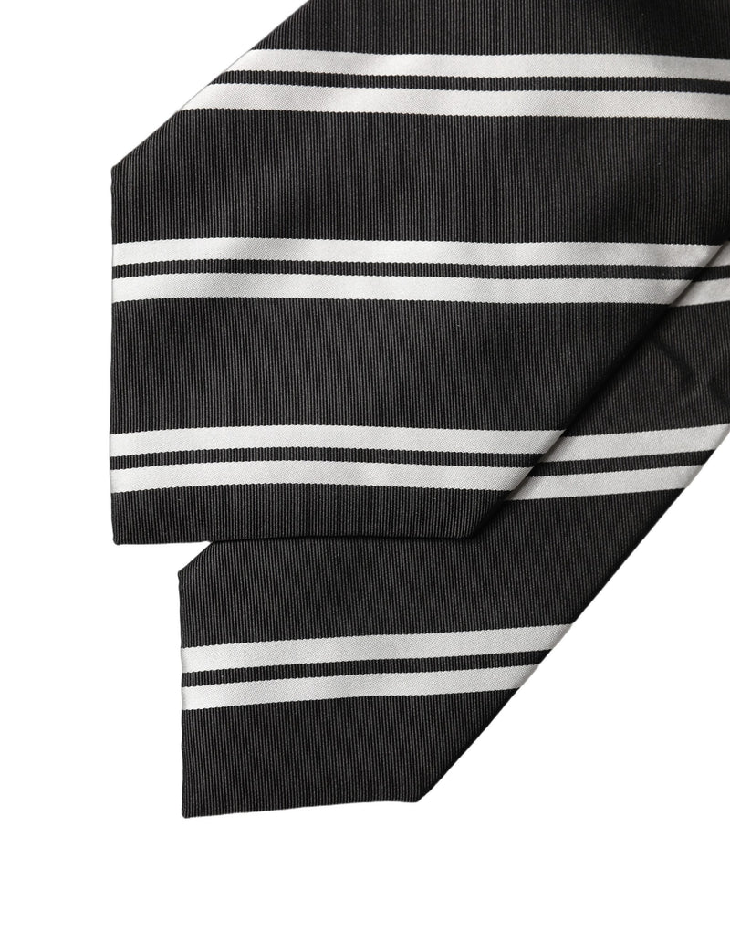 Dolce & Gabbana Black White Stripes Silk Adjustable Women Necktie Tie