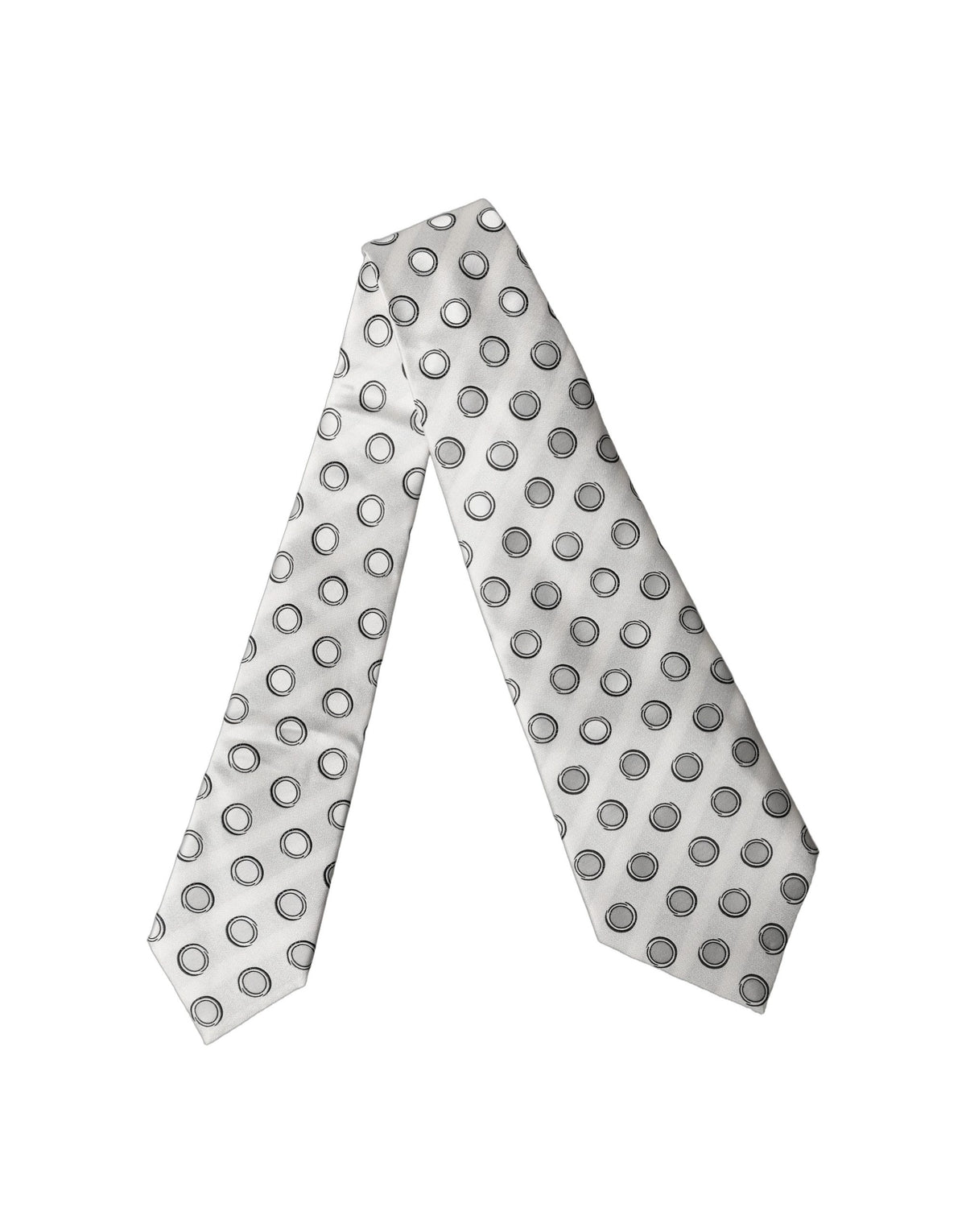 Dolce & Gabbana White Gray Polka Dot Silk Adjustable Necktie