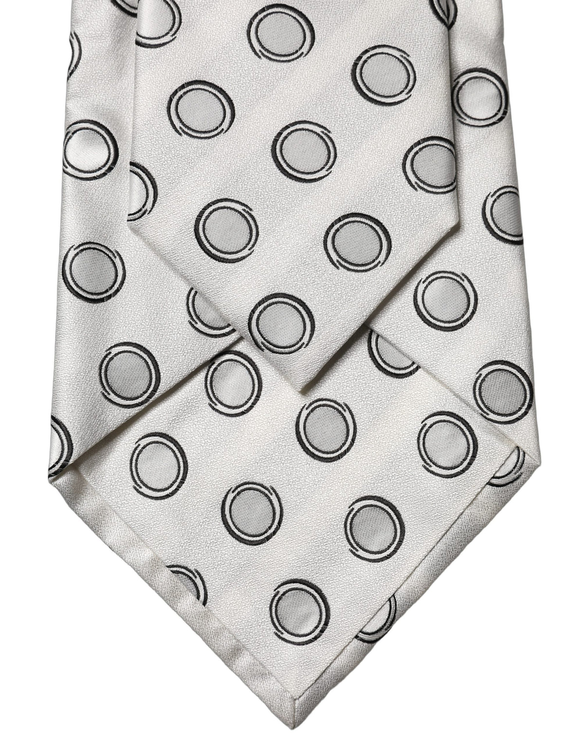Dolce & Gabbana White Gray Polka Dot Silk Adjustable Necktie