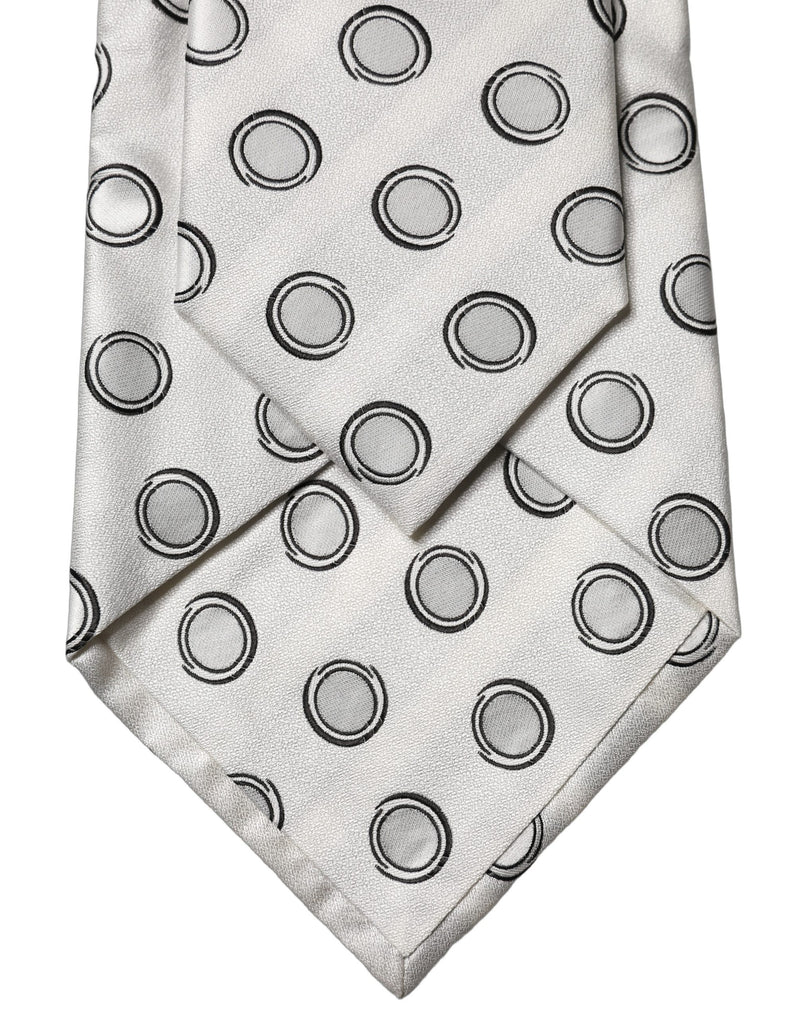 Dolce & Gabbana White Gray Polka Dot Silk Adjustable Women Necktie Tie