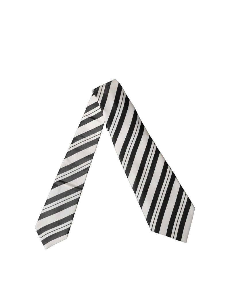 Dolce & Gabbana Black White Stripes Silk Adjustable Women Necktie Tie
