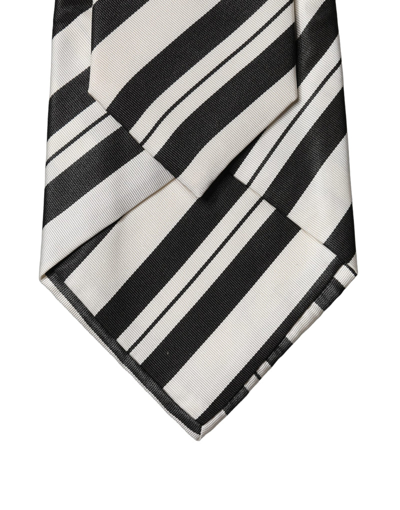 Dolce & Gabbana Black White Stripes Silk Adjustable Women Necktie Tie