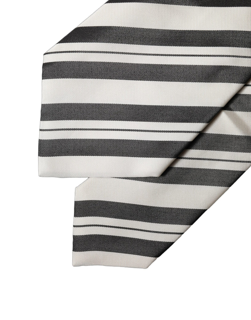 Dolce & Gabbana Black White Stripes Silk Adjustable Women Necktie Tie