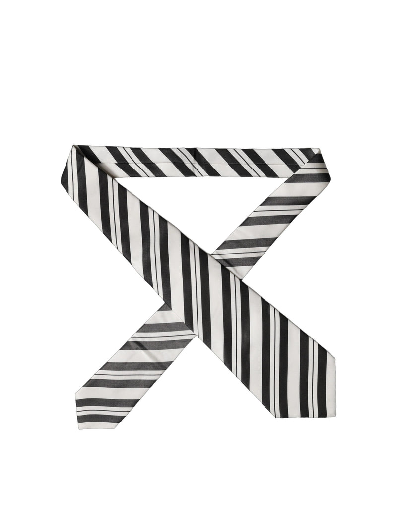 Dolce & Gabbana Black White Stripes Silk Adjustable Women Necktie Tie
