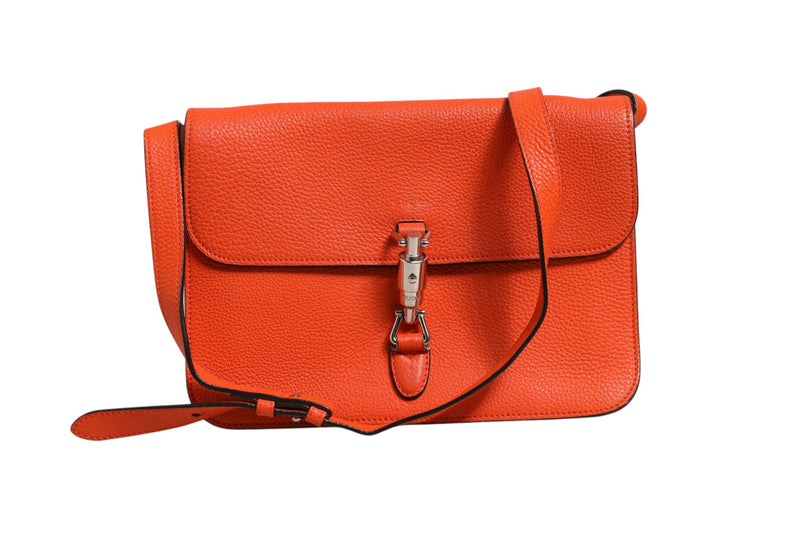 Gucci Jackie Soft Flap Shoulder Bag in Orange Leather