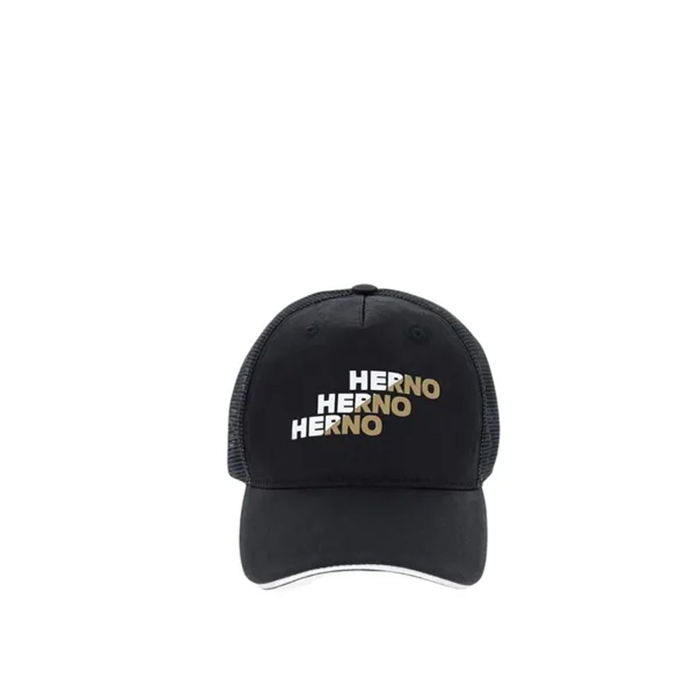 Herno Black Cotton Cap - Stylish Baseball Hat for Men