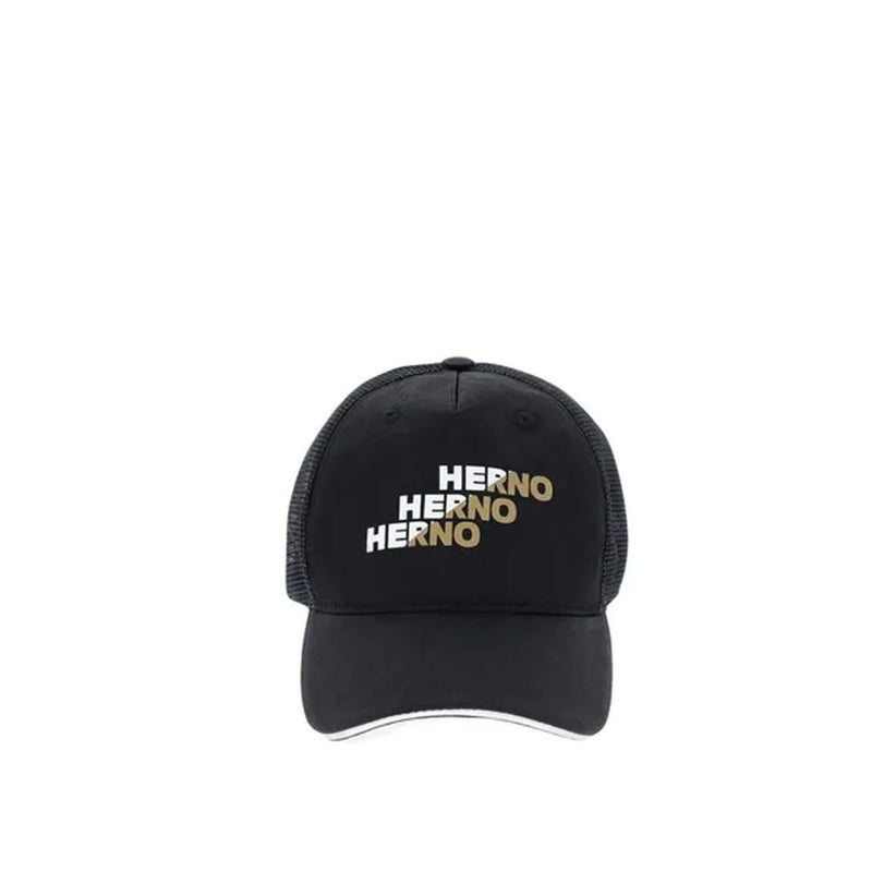 Herno Black Cotton Cap - Stylish Baseball Hat for Men