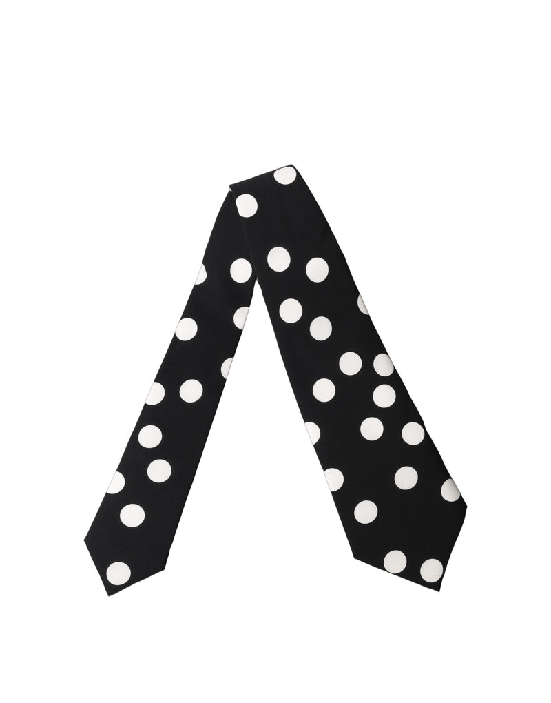 Dolce & Gabbana Black White Polka Dot Silk Adjustable Necktie
