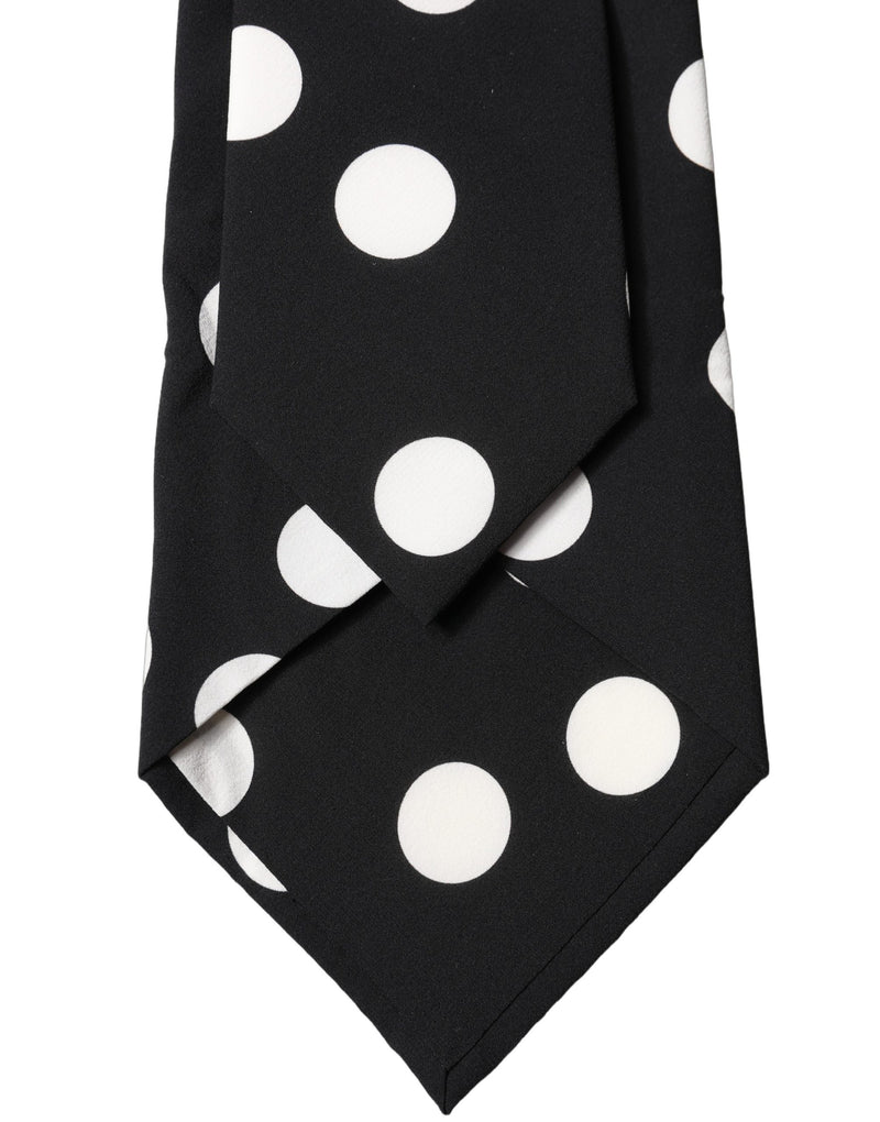 Dolce & Gabbana Black White Polka Dot Silk Adjustable Necktie