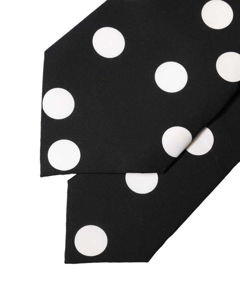 Dolce & Gabbana Black White Polka Dot Silk Adjustable Necktie