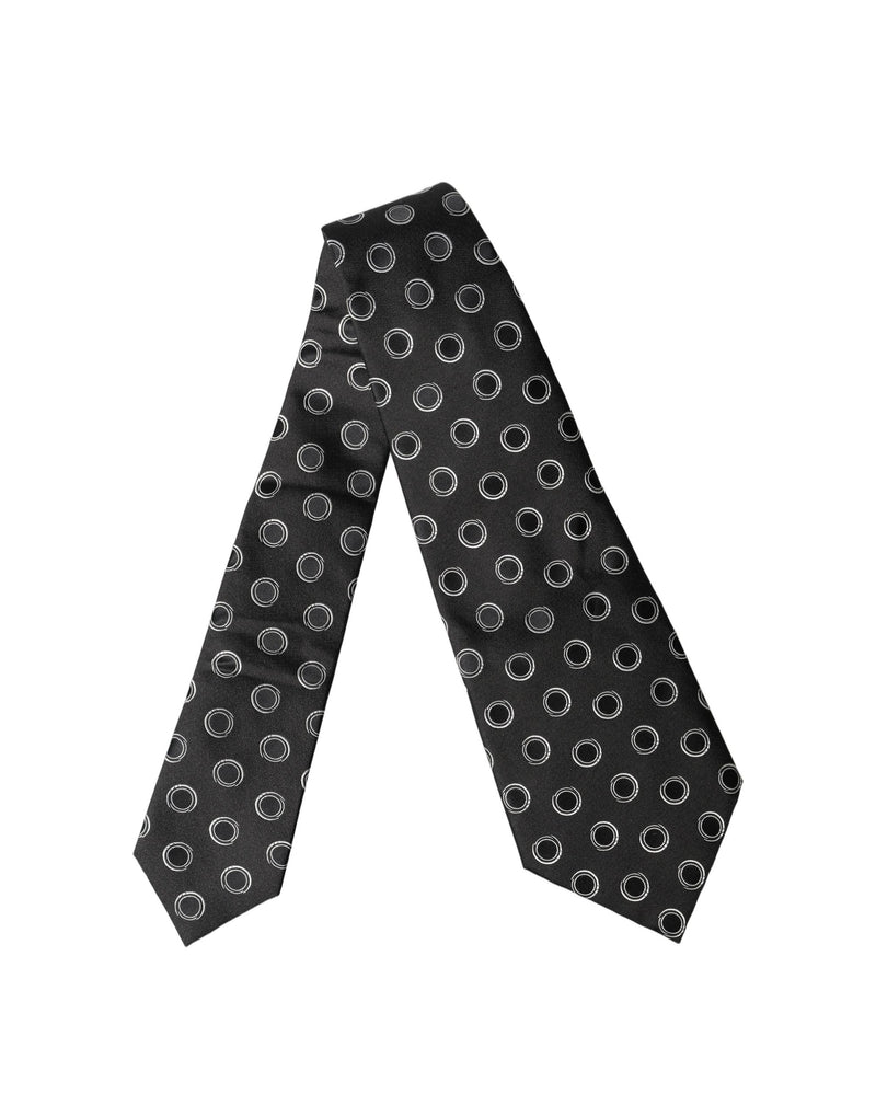 Dolce & Gabbana Black White Polka Dot Silk Adjustable Necktie