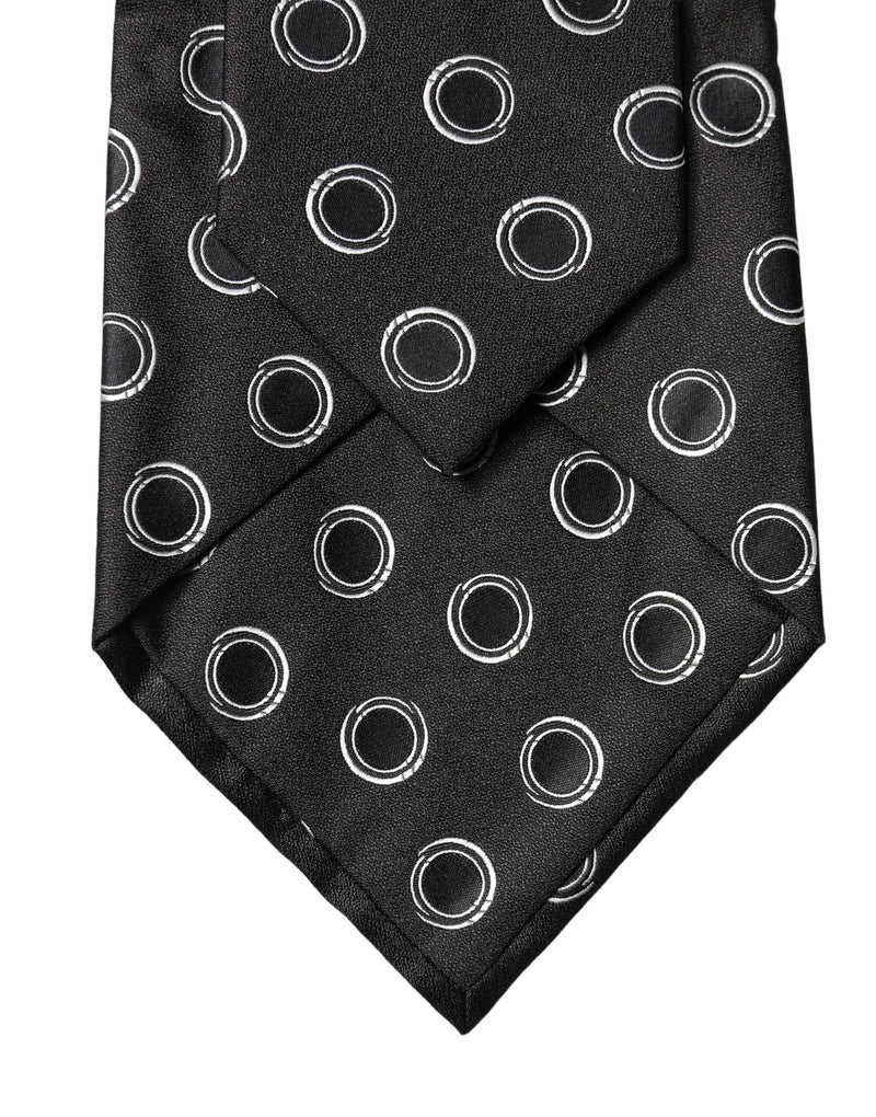 Dolce & Gabbana Black White Polka Dot Silk Adjustable Necktie