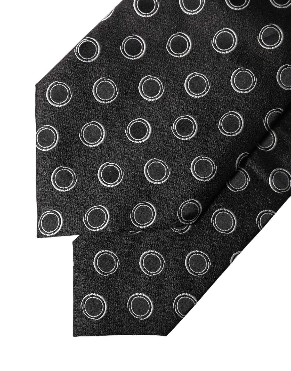 Dolce & Gabbana Black White Polka Dot Silk Adjustable Necktie