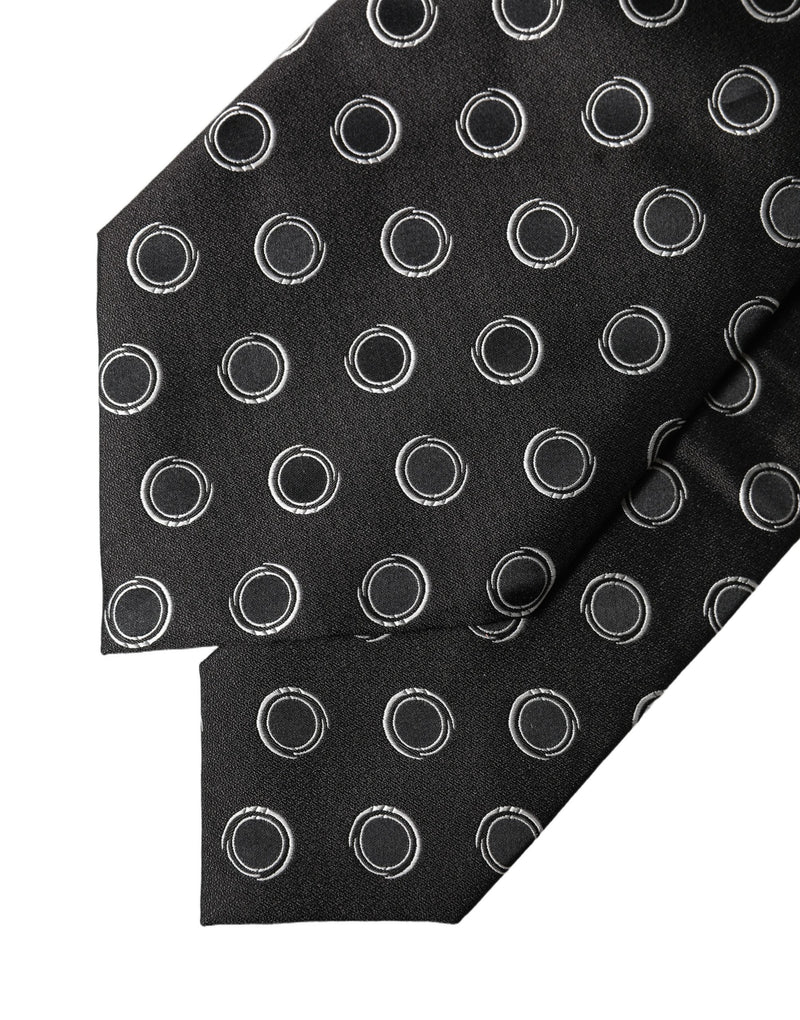 Dolce & Gabbana Black White Polka Dot Silk Adjustable Necktie