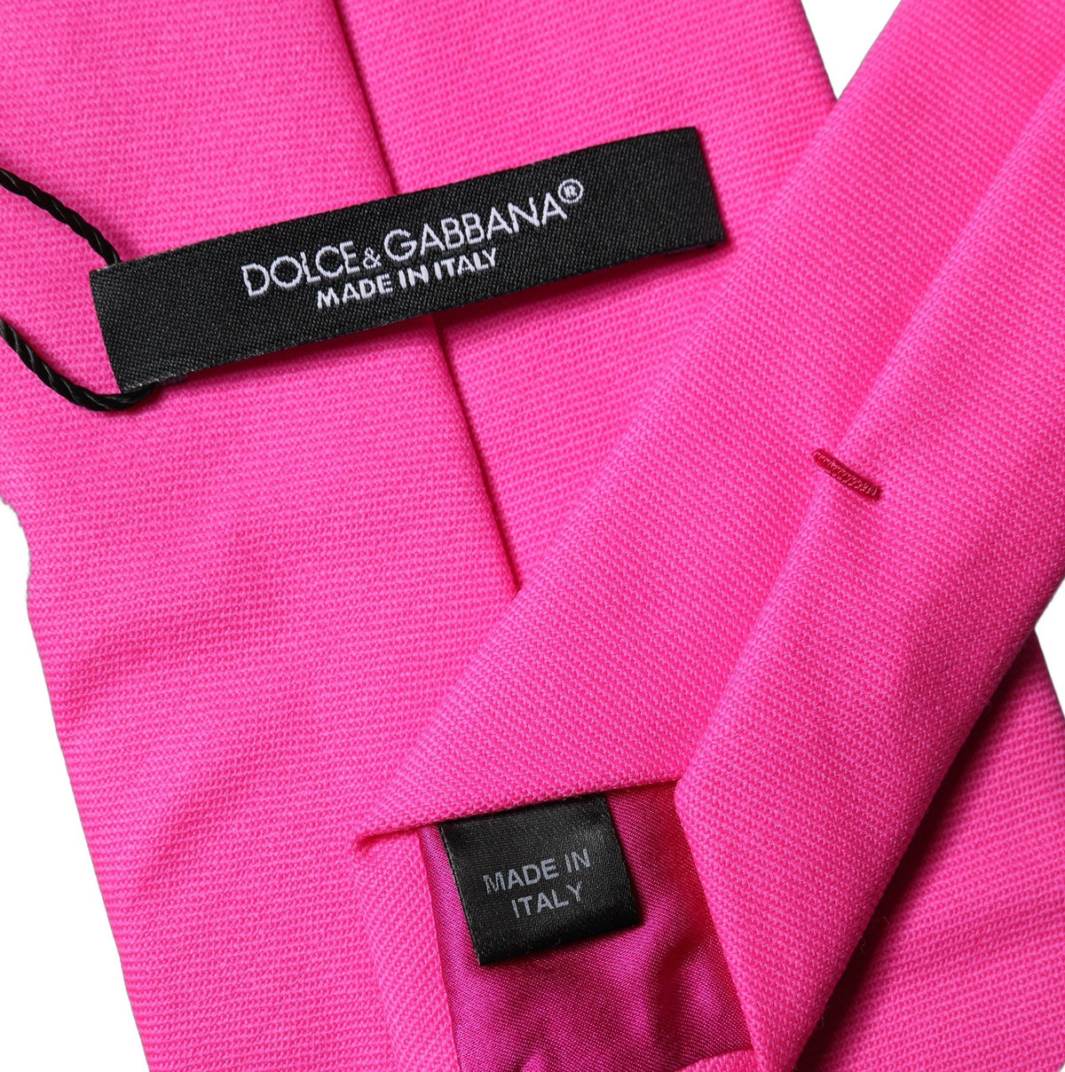 Dolce & Gabbana Neon Pink Solid Satin Silk Adjustable Necktie