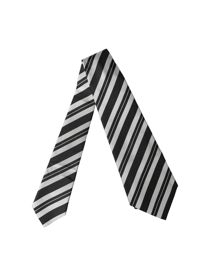 Dolce & Gabbana Black and White Stripes Silk Adjustable Necktie