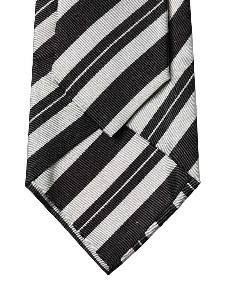 Dolce & Gabbana Black and White Stripes Silk Adjustable Necktie