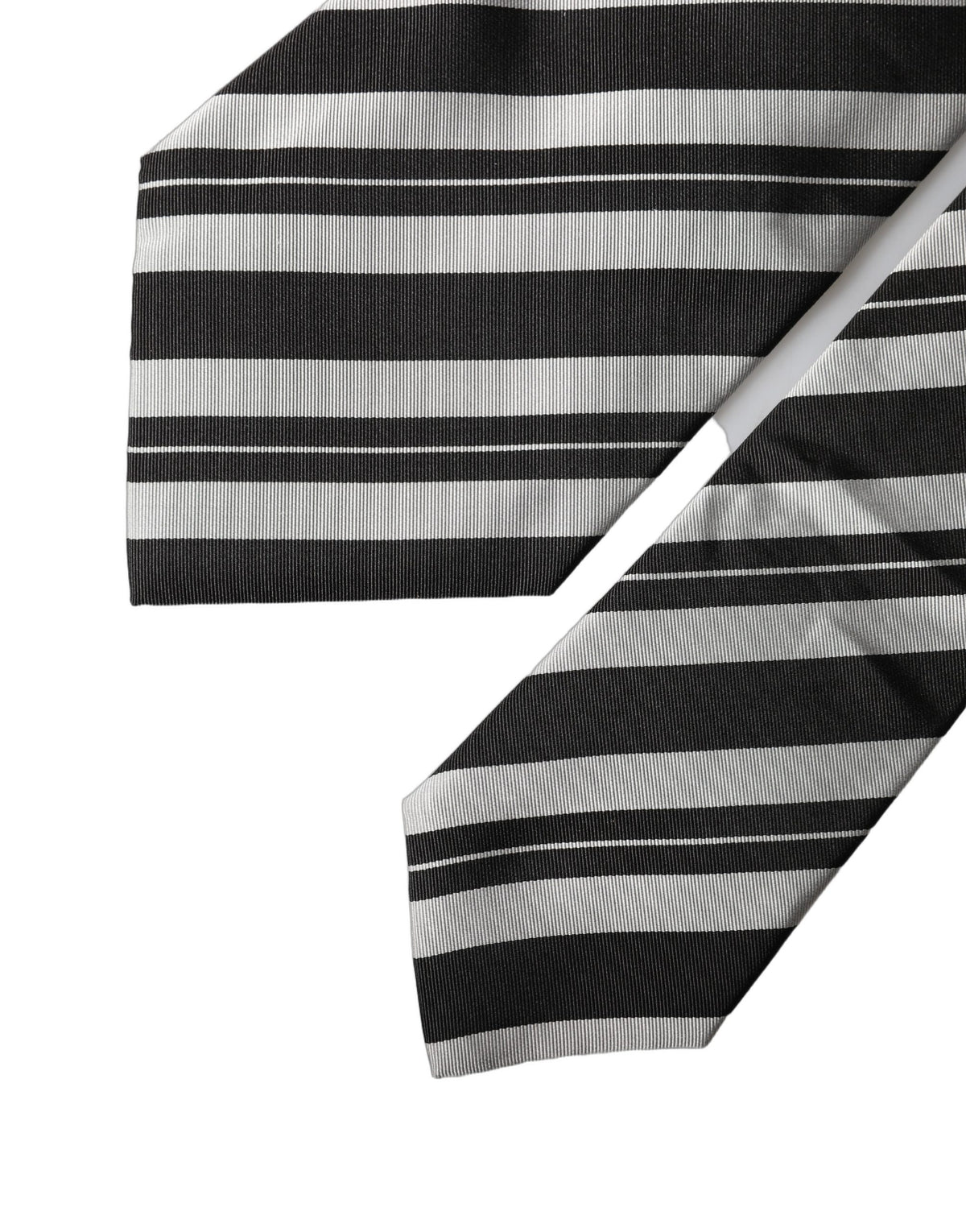 Dolce & Gabbana Black and White Stripes Silk Adjustable Necktie