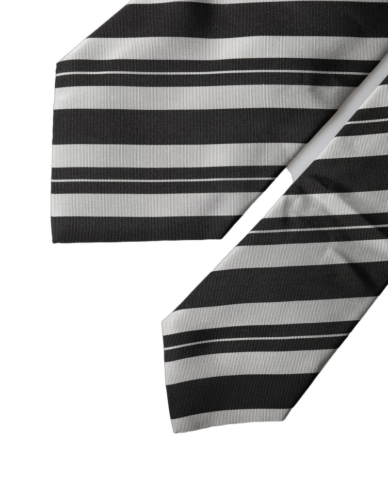 Dolce & Gabbana Black and White Stripes Silk Adjustable Necktie