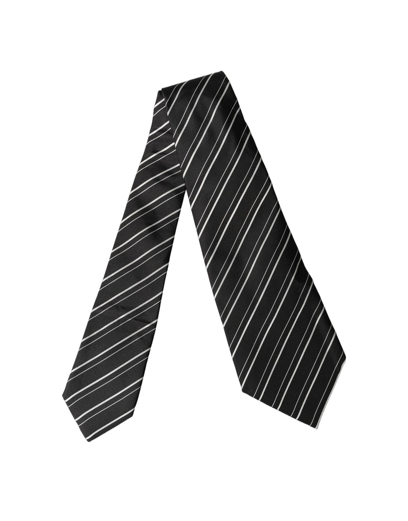 Dolce & Gabbana Black White Stripes Silk Adjustable Necktie