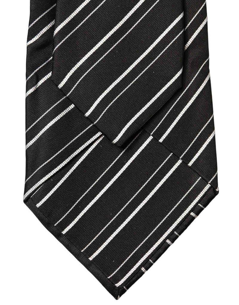 Dolce & Gabbana Black White Stripes Silk Adjustable Necktie