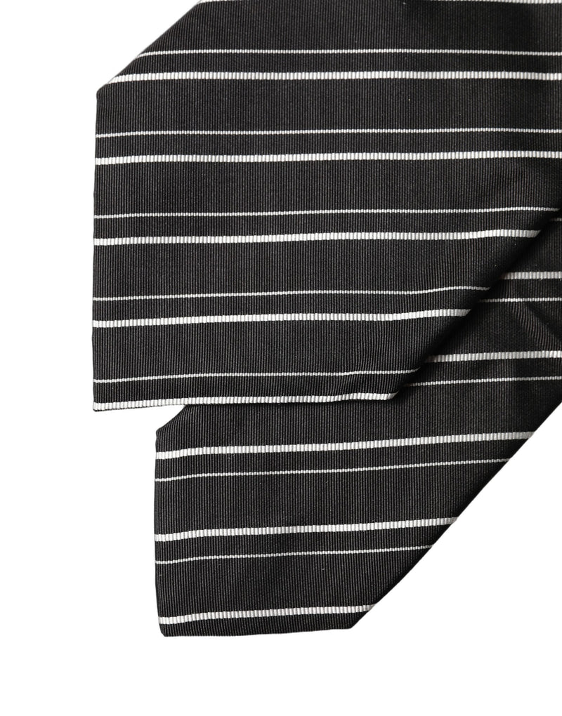 Dolce & Gabbana Black White Stripes Silk Adjustable Necktie