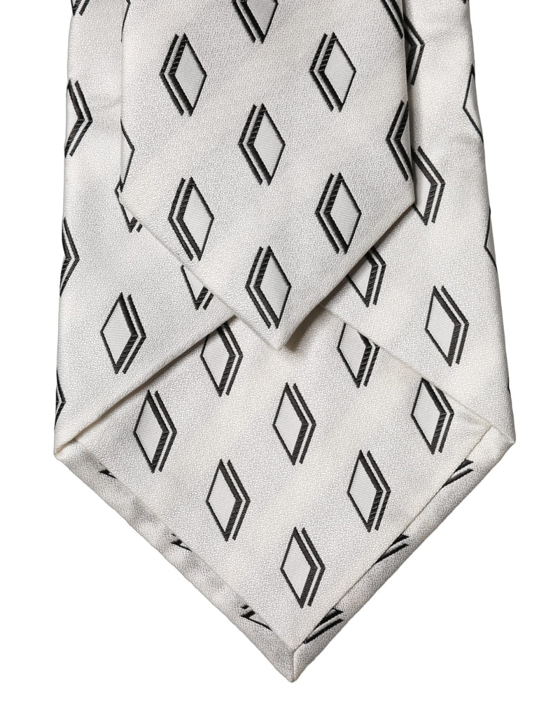Dolce & Gabbana White Patterned Silk Adjustable Women Tied Necktie Tie
