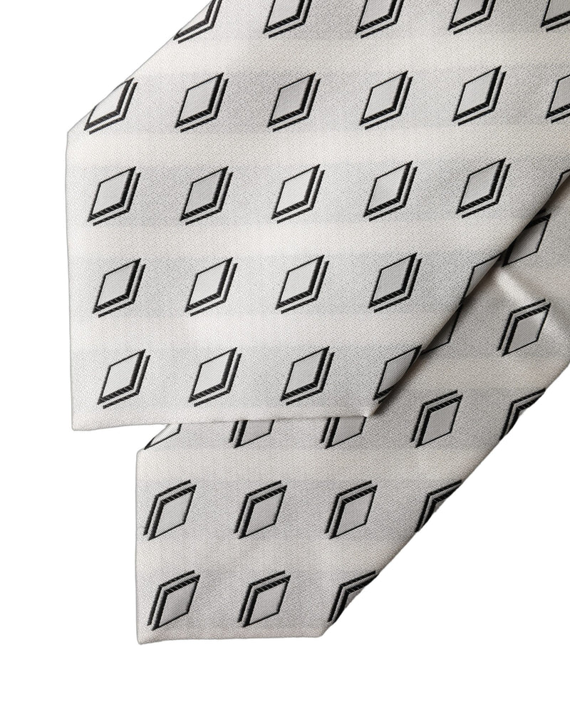 Dolce & Gabbana White Patterned Silk Adjustable Women Tied Necktie Tie