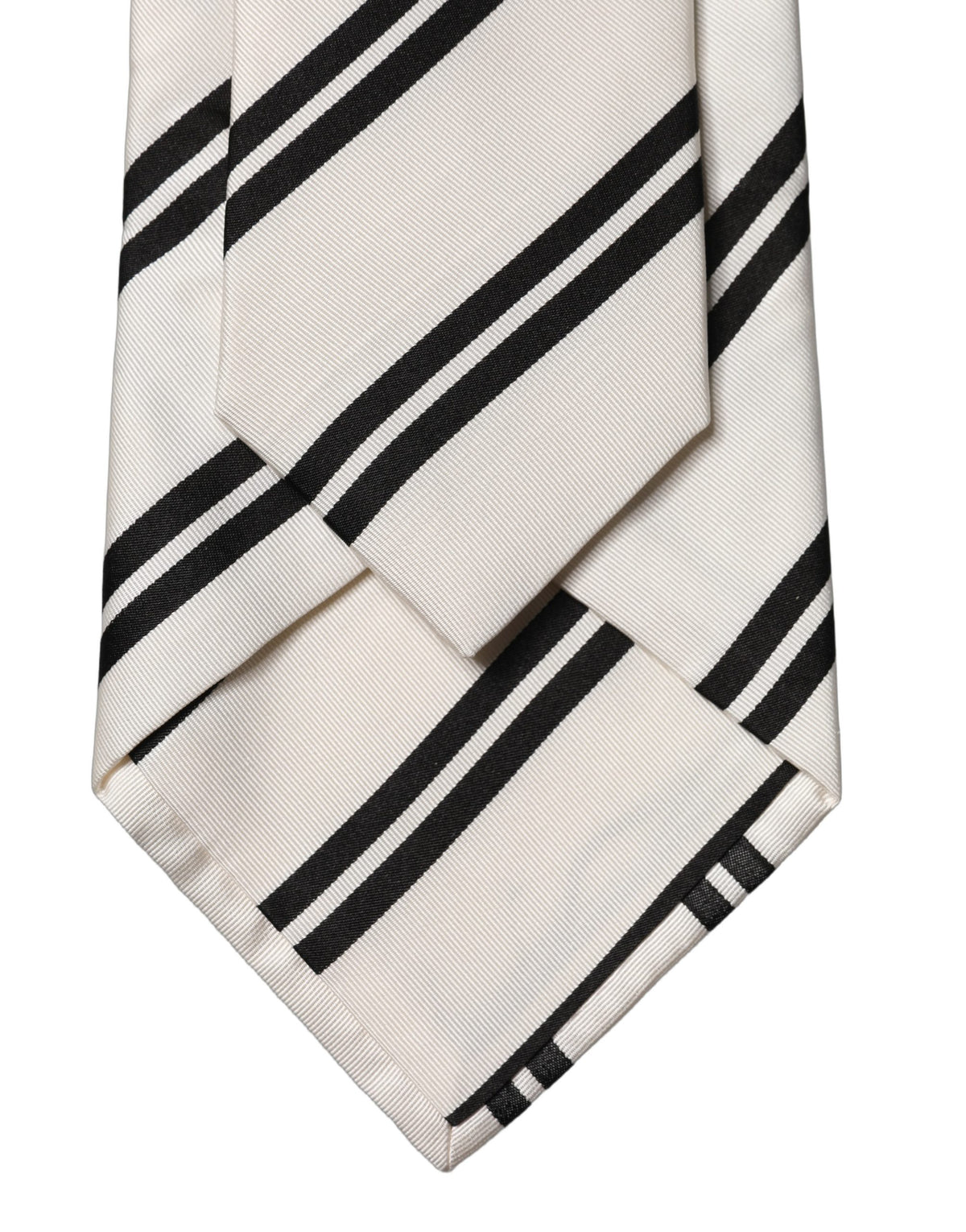 Dolce & Gabbana White Black Stripes Silk Adjustable Women Necktie Tie