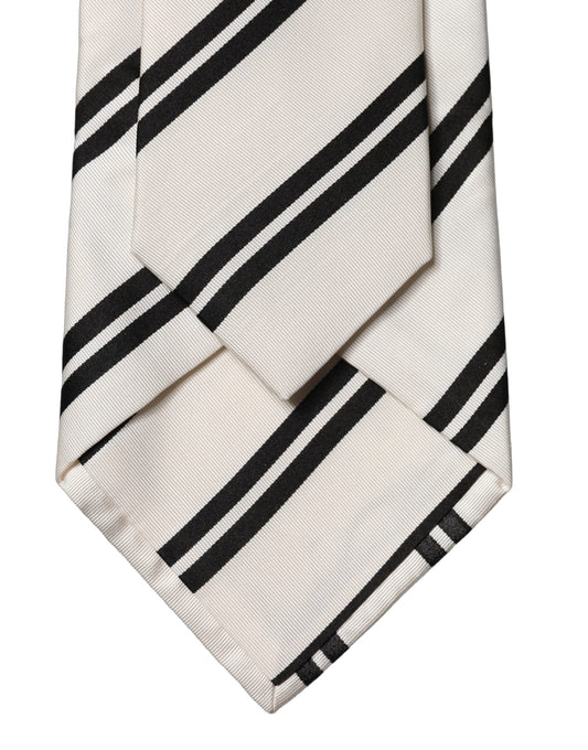 Dolce & Gabbana White and Black Stripes Silk Adjustable Necktie