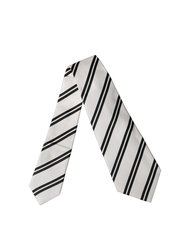 Dolce & Gabbana White Black Stripes Silk Adjustable Women Necktie Tie