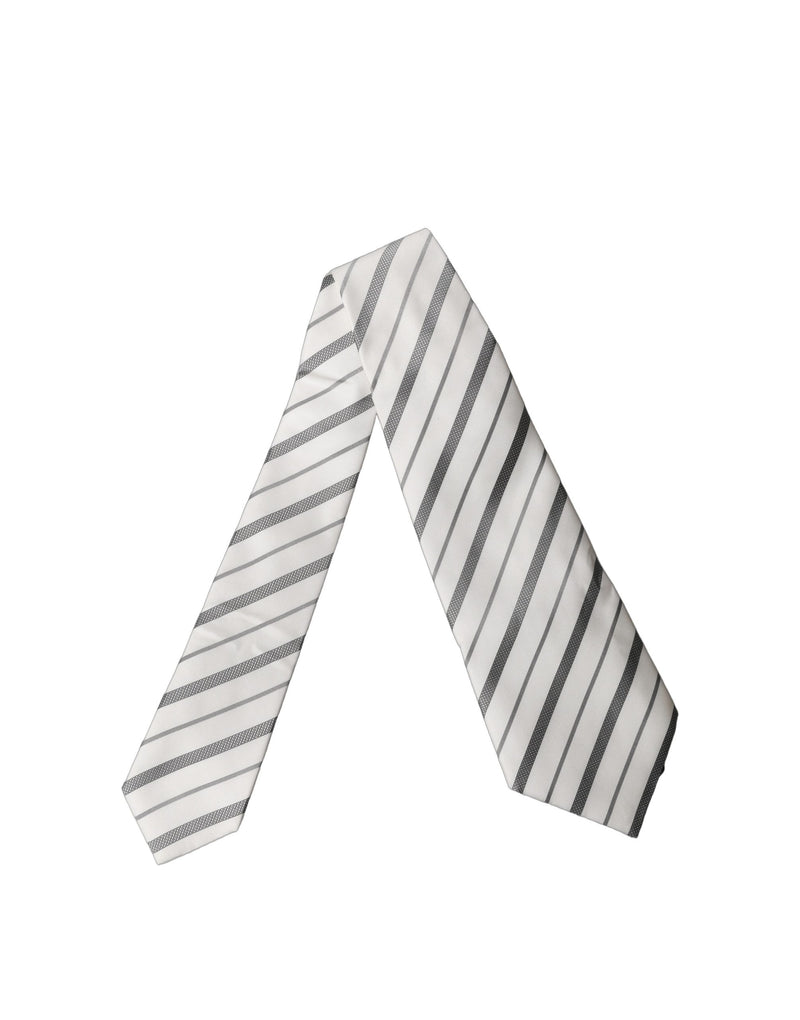 Dolce & Gabbana Black White Stripes Silk Adjustable Women Necktie Tie