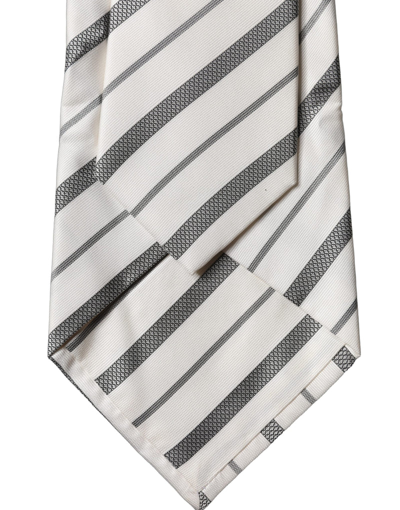 Dolce & Gabbana Black White Stripes Silk Adjustable Women Necktie Tie