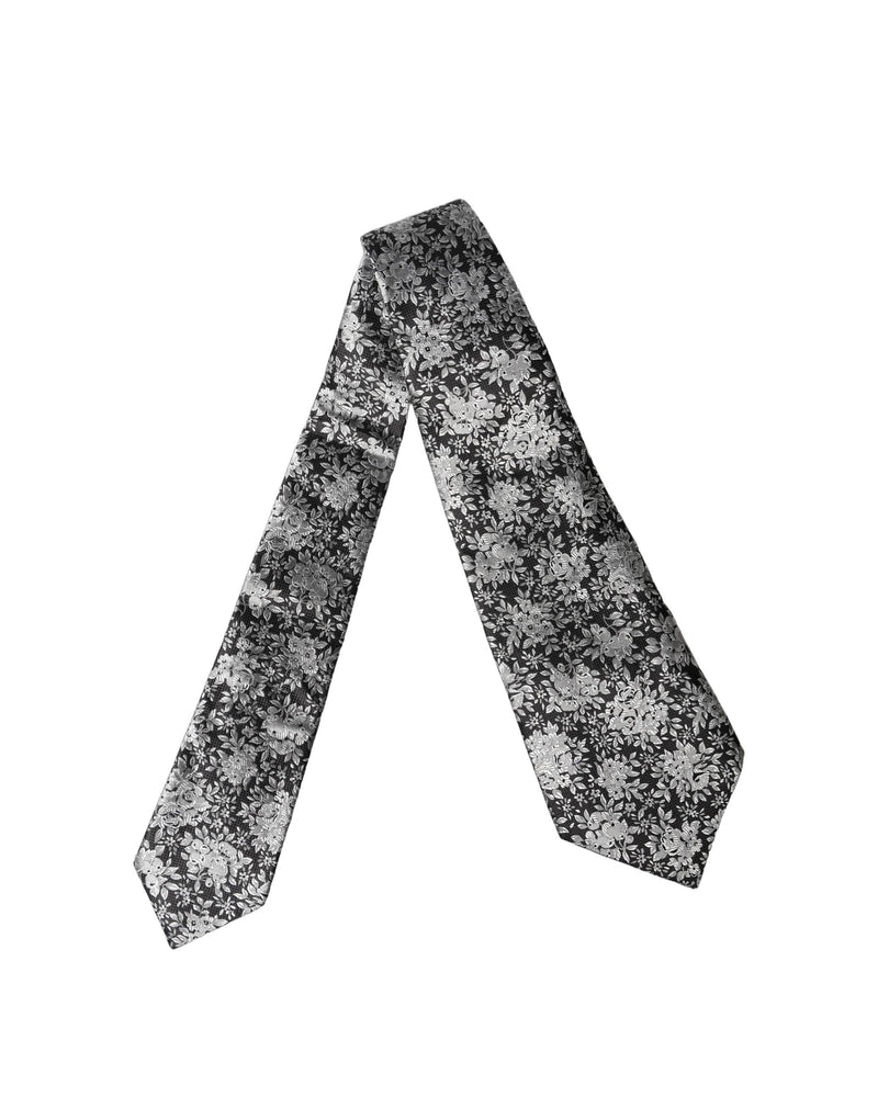Dolce & Gabbana Black Silver Floral Silk Adjustable Women Necktie