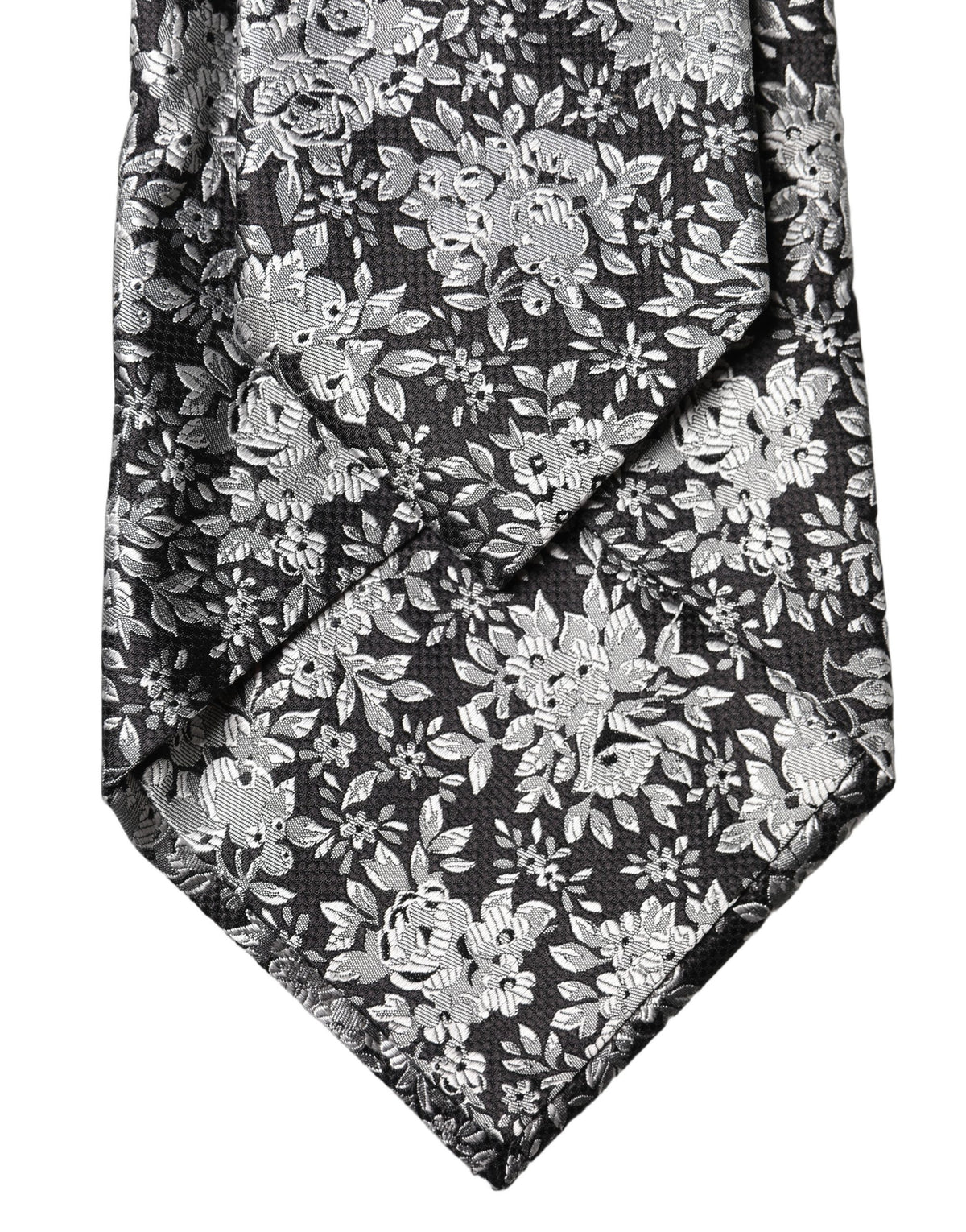 Dolce & Gabbana Black Silver Floral Silk Adjustable Women Necktie