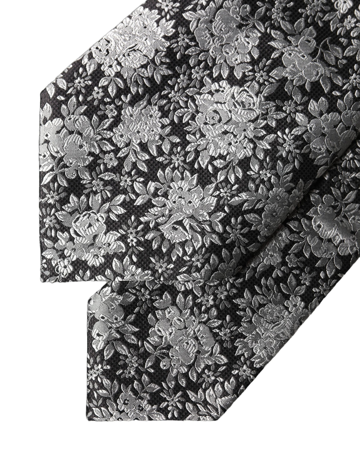 Dolce & Gabbana Black Silver Floral Silk Adjustable Women Necktie