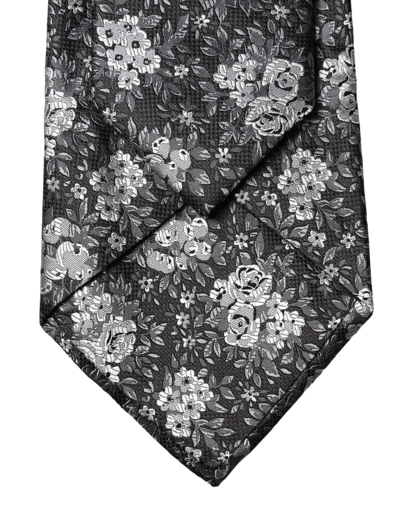 Dolce & Gabbana Black White Floral Silk Adjustable Women Necktie Tie
