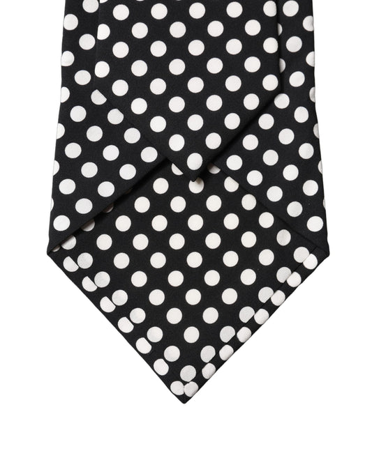 Dolce & Gabbana Black White Polka Dot Silk Adjustable Necktie