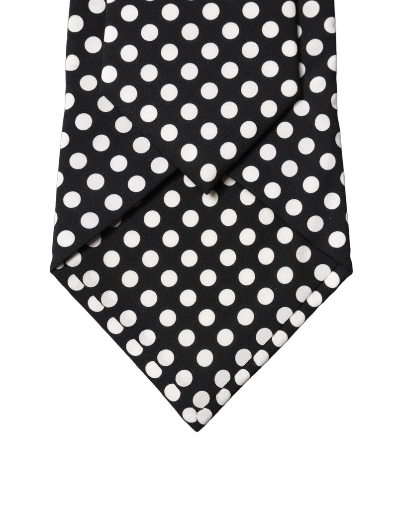 Dolce & Gabbana Black White Polka Dot Silk Adjustable Necktie