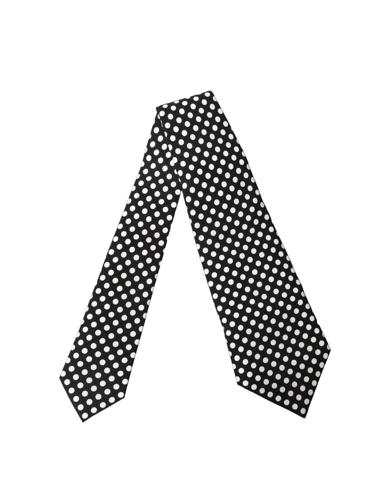 Dolce & Gabbana Black White Polka Dot Silk Adjustable Necktie
