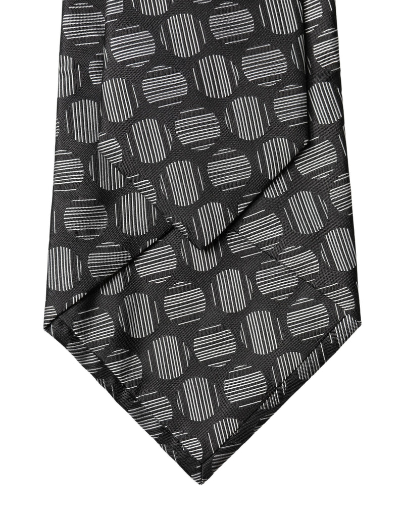 Dolce & Gabbana Black White Geometric Silk Adjustable Women Necktie Tie