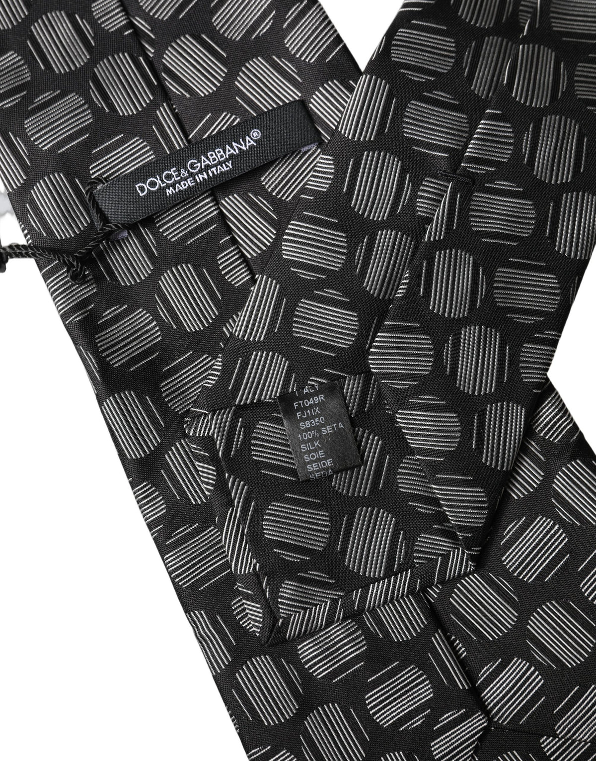 Dolce & Gabbana Black White Geometric Silk Adjustable Women Necktie Tie