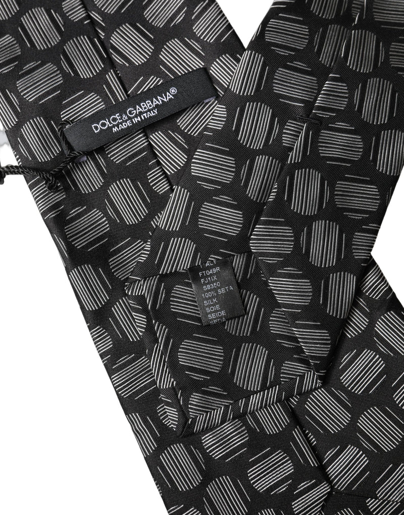 Dolce & Gabbana Black White Geometric Silk Adjustable Women Necktie Tie