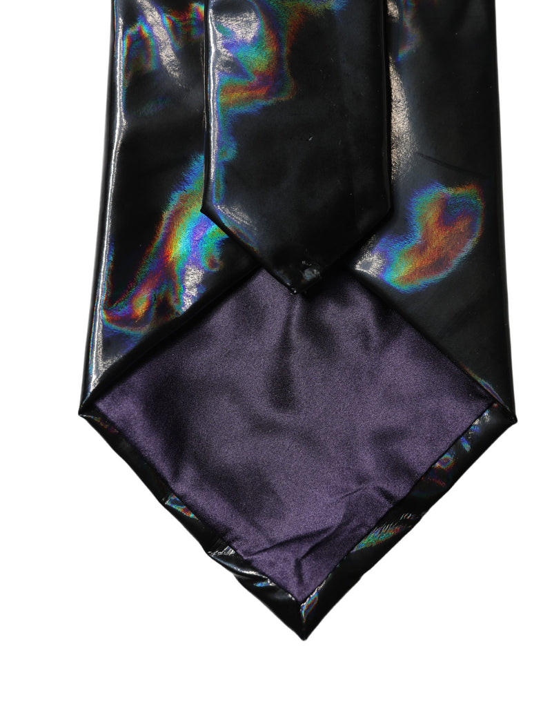 Dolce & Gabbana Black Iridescent Silk Adjustable Women Tied Necktie Tie