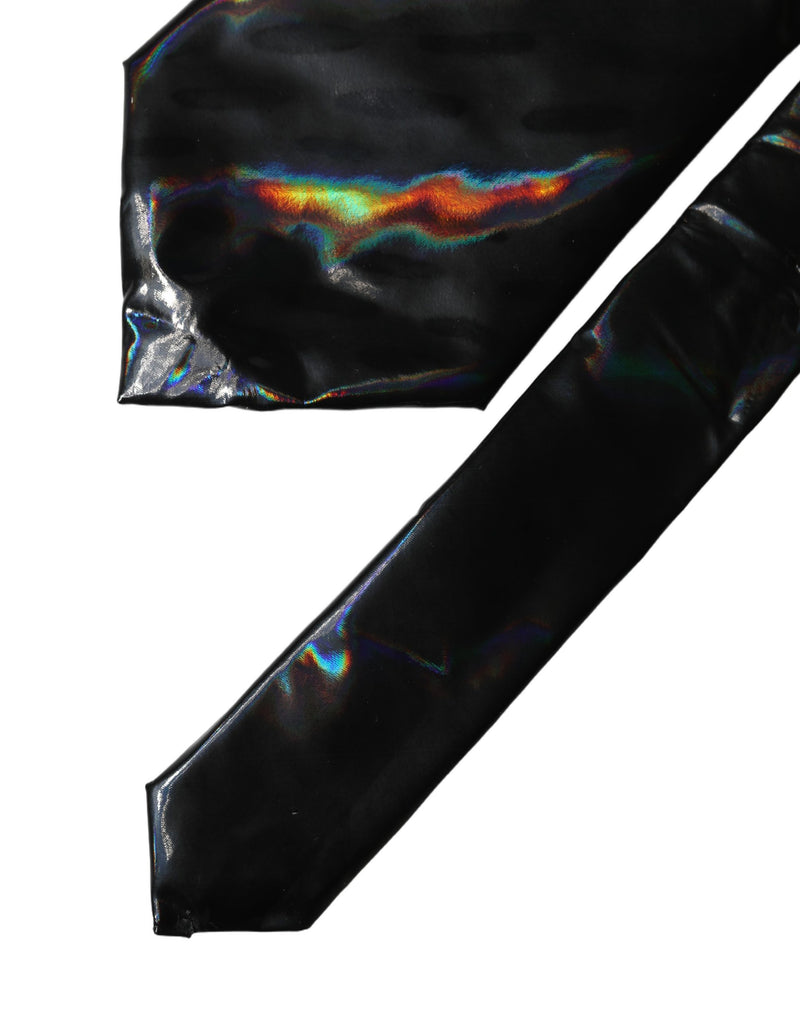 Dolce & Gabbana Black Iridescent Silk Adjustable Women Tied Necktie Tie